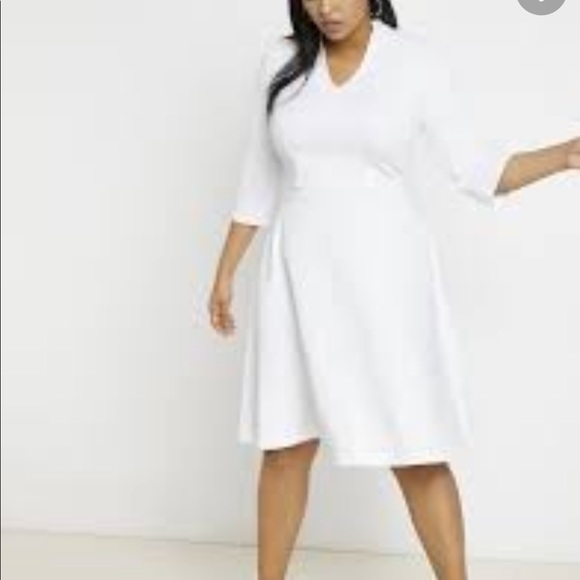 Eloquii Dresses & Skirts - Eloquii V-Neck A-Line Dress With 3/4 Sleeve In White